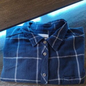 Lightweight Plaid Shirt Women Casual Button Down Classic Blue White Size L